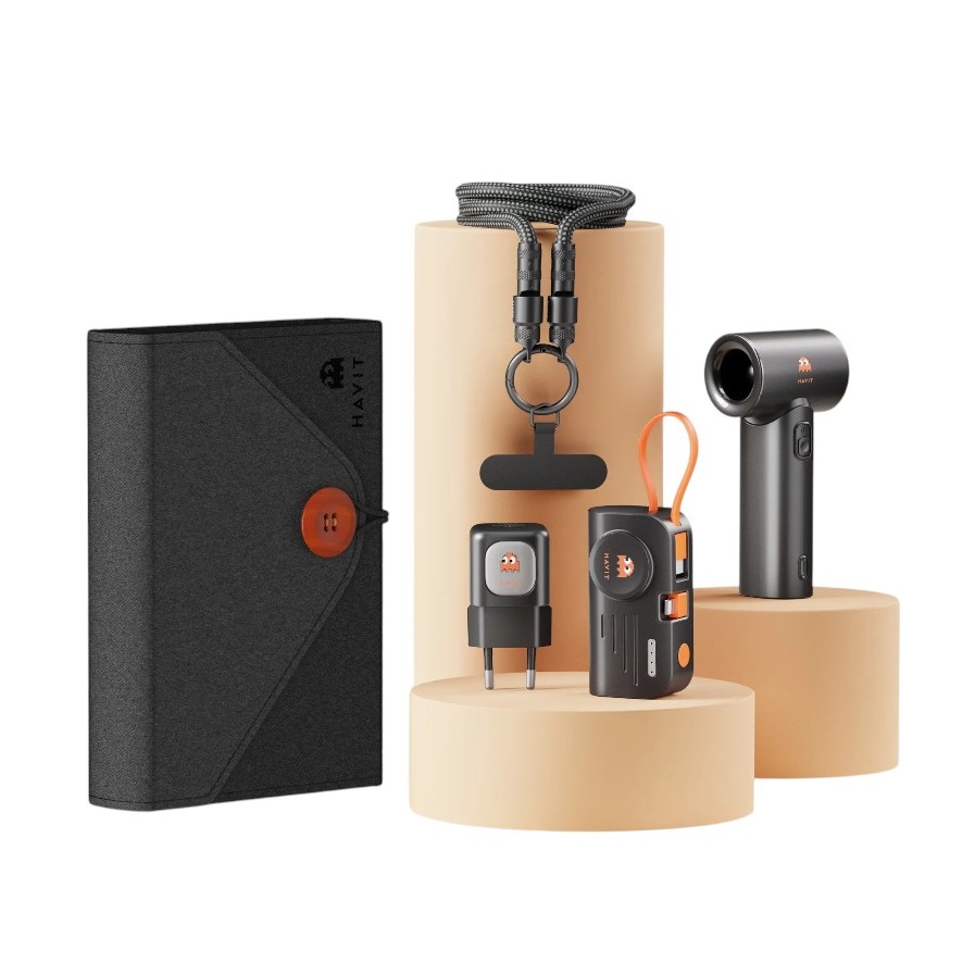Havit STK011 4-in-1 Combo – Mini Fan, 5000mAh Power Bank, 20W Fast Charger & PD60W USB-C Cable
