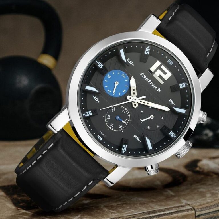 Fastrack NS3227SL01 Fastfit Quartz Multifunction Black Dial Leather Strap Watch